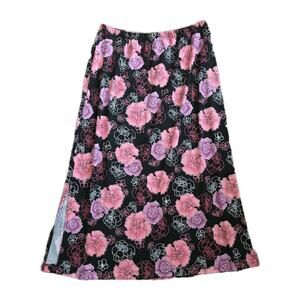 Vtg Fashion Bug Floral Maxi Skirt Womens 1X Pink Black Grunge Fairy Whimsigoth